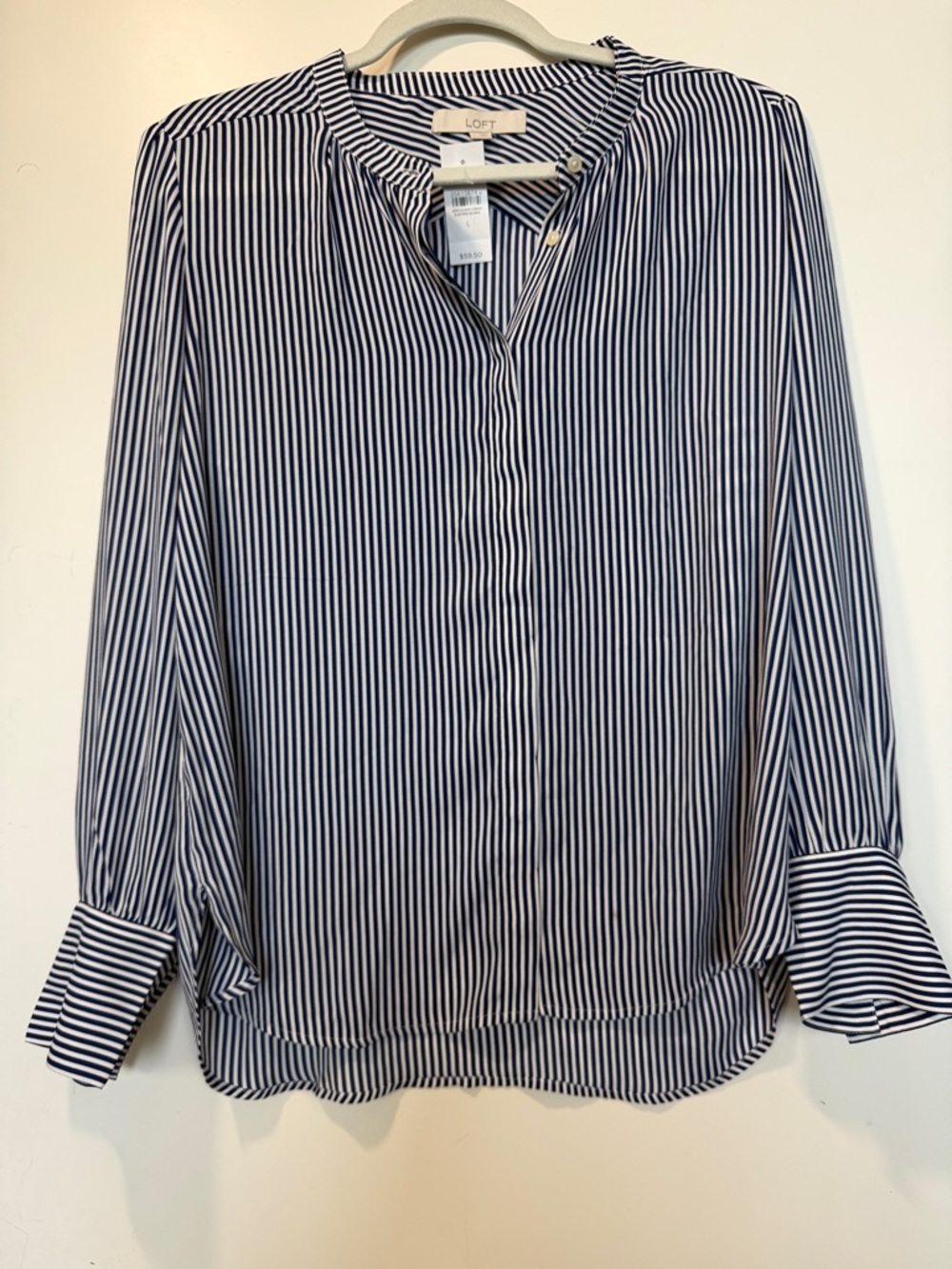 LOFT Navy & White Vertical Stripe Button-Front Blouse NWT!